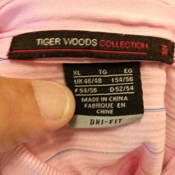 Tiger Woods Collection Nike golf polo shirt mens Xl Xlarge pink striped dri-fit - Picture 6 of 8